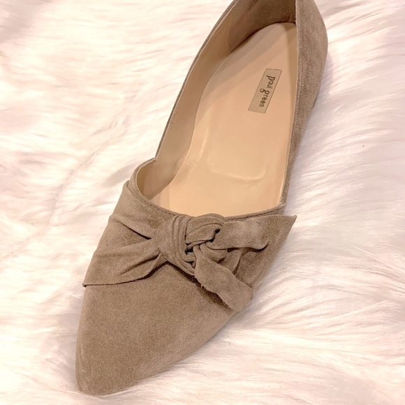 Rare* PAUL GREEN Nova Flat Antelope Suede size 10 • tan bow tie flat pointed toe - Picture 10 of 14